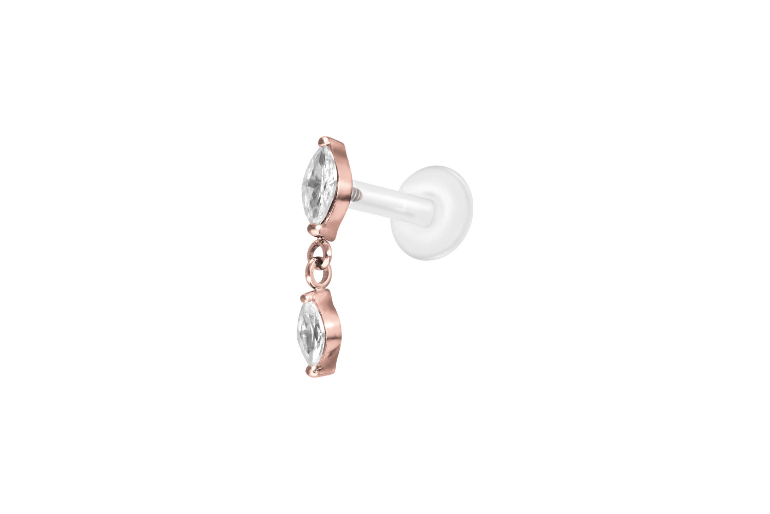 PTFE Labret Piercing mit Innengewinde + Titan-Aufsatz 2 KRISTALLTROPFEN